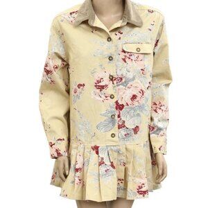 NEW ~ Free People Connor Printed Mini Dress Pleated Floral Yellow ~ X-Small